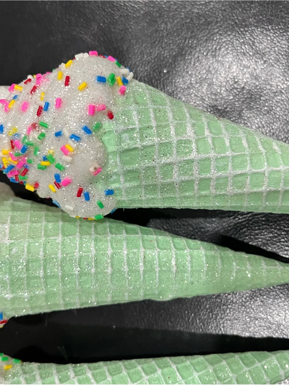 4 Pastel Mint GREEN ICE CREAM CONE DESSERT FOOD SWEET Christmas Ornaments